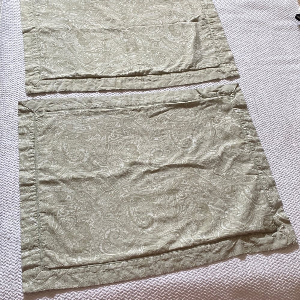 Ralph Lauren green and off white paisley standard pillow sham 2 shams lot cotton